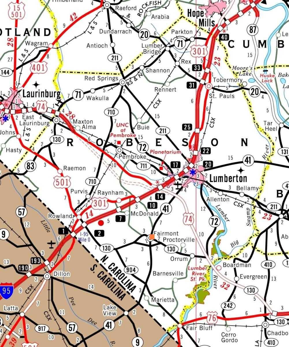 Highway Map Of Robeson County S Mact Facilities North Carolina